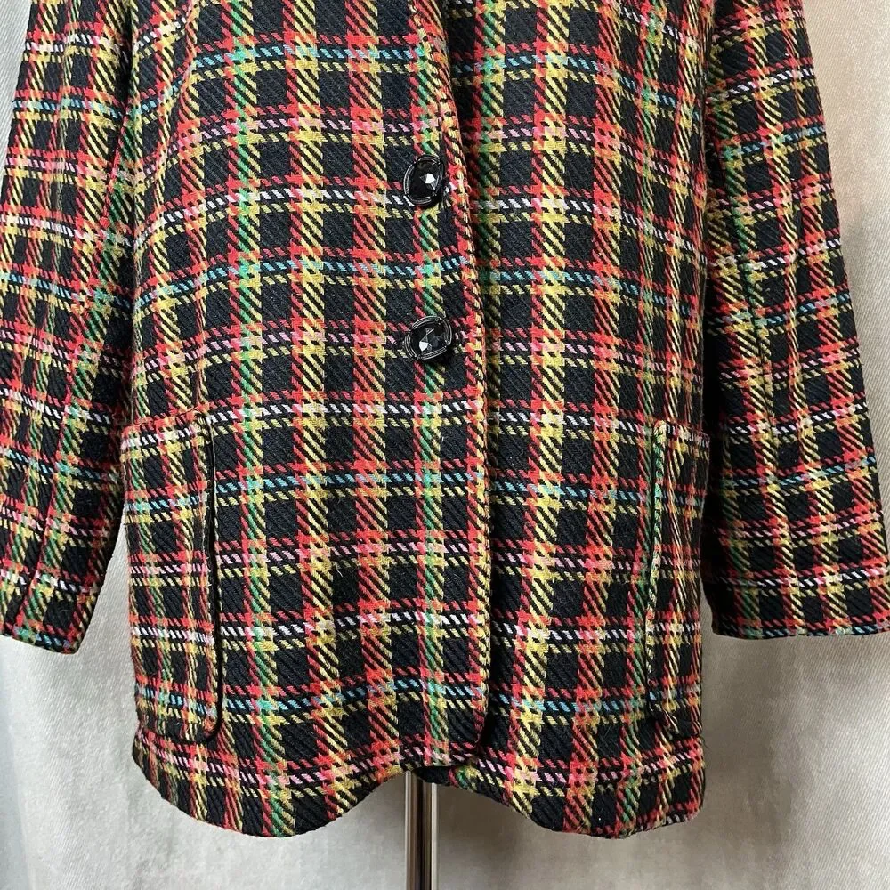 VTG Westerfield Plaid Wool Blend Blazer Suede Like Collar 80s Med USA Academia